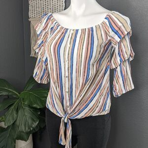 ⭐ Lily White Striped Tie-Front Blouse